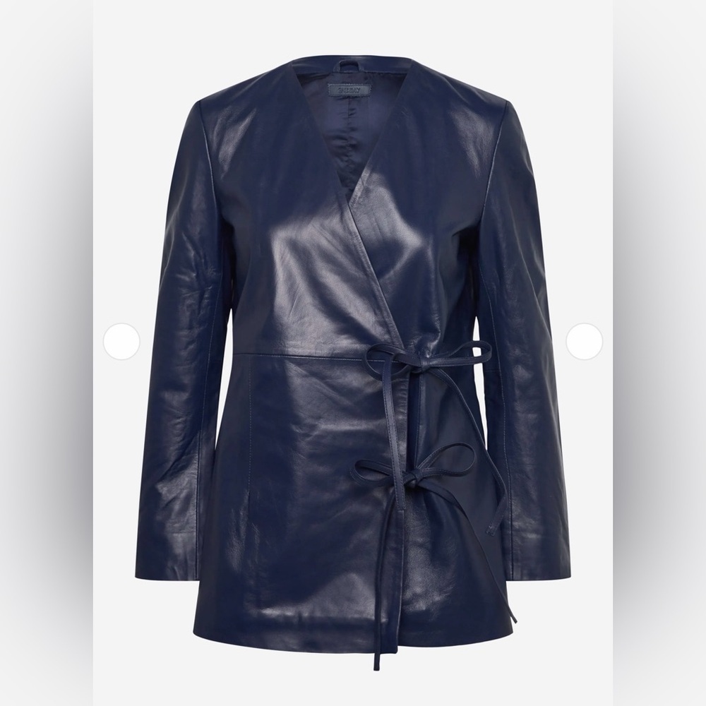 Scandinavian Quiet Luxury navy Blue Leather bow Wrap Jacket | 2NDDAY | EU 40 - Picture 2 of 3